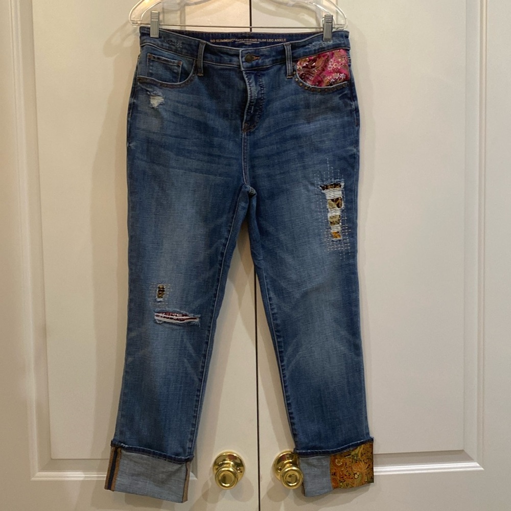 Girlfriend patchwork ankle jeans